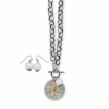 Two Tone Fashion Necklace and Earring Set with Cross Medallion 