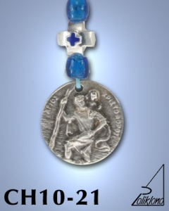 SILVER PLATED GOOD LUCK HANGING CHARM WITH ICON. ST. CHRISTOFER