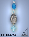 SILVER PLATED GOOD LUCK HANGING CHARM WITH ICON. SMALL SIZE WITH GLASS CROSS. SAINT RAPHAEL, NICHOLAS AND IRENE 