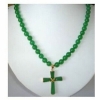 8mm Green Jade Cross Pendant 18' Necklace