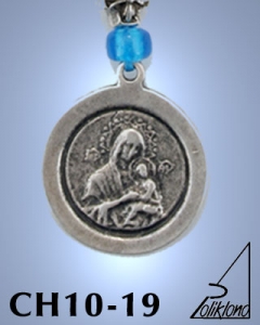 SILVER PLATED HANGING CHARM WITH ICON. PANAGIA
