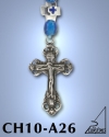 SILVER PLATED HANGING CHARM WITH ICON. BYZANTINE STYLE CROSS