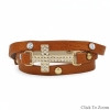 7" - 7.5" Orange Leather Wrap Bracelet with Gold Tone Crystal Cross 