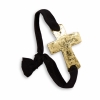 Black Stretch Fashion Bracelet with Gold Tone Sideways Cross