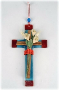 Fusing Glass Cross with Cinnamon and Flowers (available in 4 colors)
