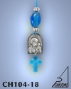SILVER PLATED HANGING CHARM WITH ICON. SMALL SIZE WITH GLASS CROSS. PANAGIA