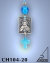 SILVER PLATED HANGING CHARM WITH ICON. SMALL SIZE WITH GLASS CROSS. CHRIST