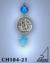 SILVER PLATED HANGING CHARM WITH ICON. SMALL SIZE WITH GLASS CROSS. SAINT CHRISTOPHER