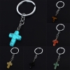 Silver Plated Natural Stone Cross Key Chain  (available in 6 different stones)