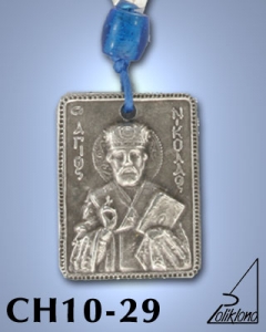 SILVER PLATED GOOD LUCK HANGING CHARM WITH ICON. ST. NICHOLAS
