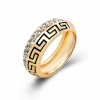 Gold Plated Ring with Austrian Crystals and Black Enamel Greek Key - Size 8