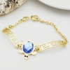 Greek Key Design Bangle Bracelet with Turtle in Blue Crystal