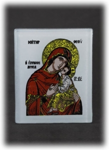 Glass Icon with Decal Icon of the Virgin Mary (Panagia)