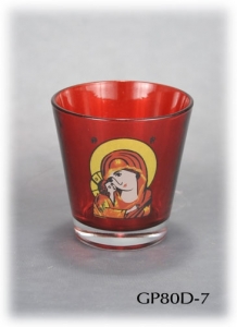 Glass Pot for Oil in Red with Decal Icon of the Virgin Mary (Panagia)