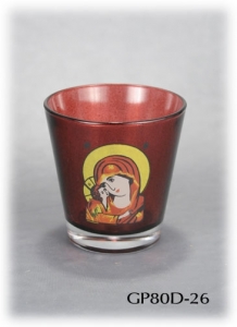 Glass Pot for Oil in Crimson with Decal Icon of the Virgin Mary (Panagia)