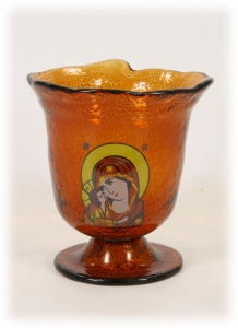 Fused Glass Standing Oil Candle with Decal Icon of the Virgin Mary (Panagia)