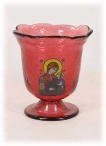 Fused Glass Standing Oil Candle with Decal Icon of the Virgin Mary (Panagia)