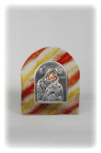 Bi-Colored Fused Glass Icon - Red/Yellow (Available in various saints)
